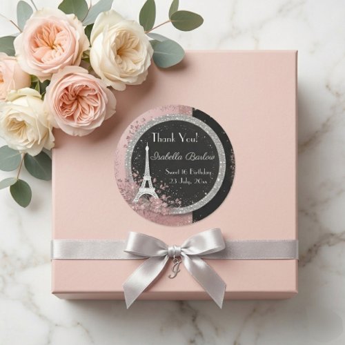 Sweet 16 Parisian Ombre Eiffel Tower Birthday Pink Classic Round Sticker