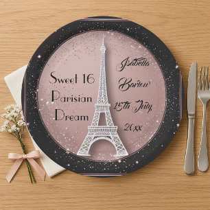 Sweet 16 Parisian Ombre Eiffel Tower Silver Night Paper Plates