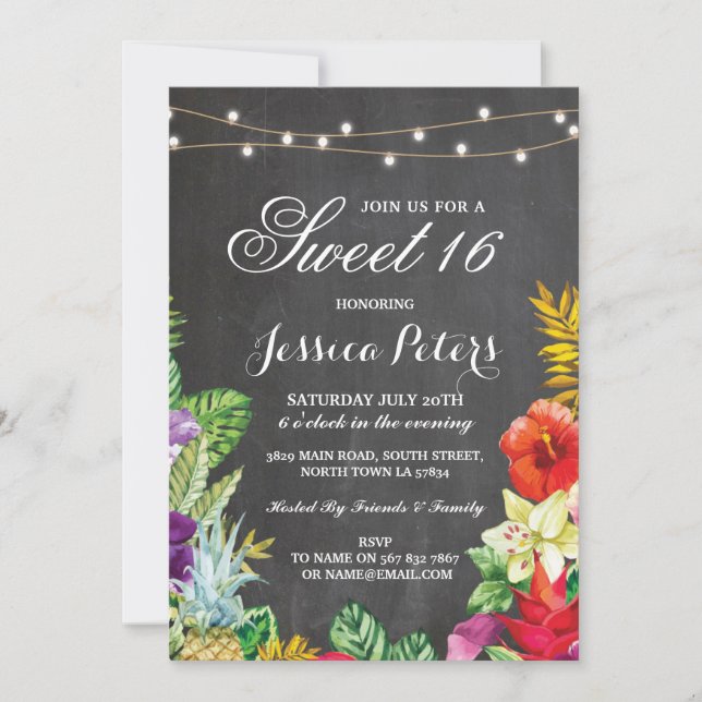 Sweet 16 Party Aloha Tropical Lights Invite (Front)