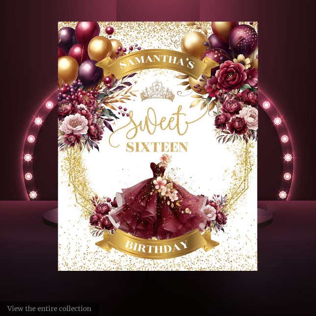 Sweet 16 Party Backdrop Burgundy Dress Glitter (Sweet 16 Party Backdrop Burgundy Dress Glitter)