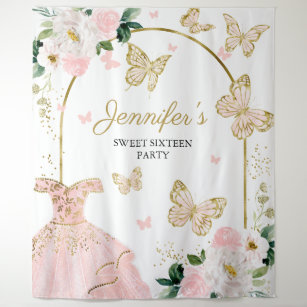 Sweet 16 Party Backdrop - Butterfly Floral Dress