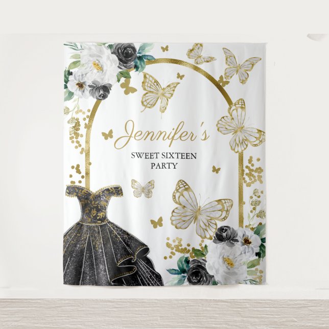 Sweet 16 Party Backdrop - Butterfly Floral Dress (Front)