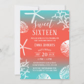 Sweet 16 Party Beach Coral Reef Starfish Invitation (Front)