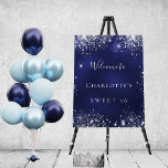 Sweet 16 party blue silver glitter sparkle welcome foam board<br><div class="desc">A welcome board for a girly and glamorous Sweet 16,  16th birthday party.  A navy blue background with elegant faux silver glitter sparkles. The blue color is uneven.  Personalize and add a name.  White letters. 
Back: no design</div>