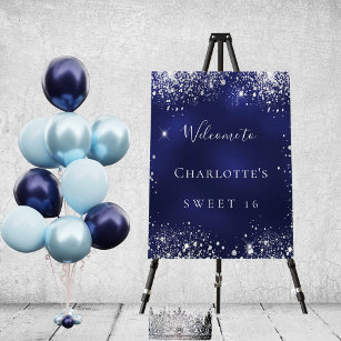Sweet 16 party blue silver glitter sparkle welcome foam board