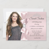 Sweet 16 Party blush Pink Photo Diamond Bow Tiara Invitation (Front)