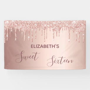 Sweet 16 party blush rose gold drips banner
