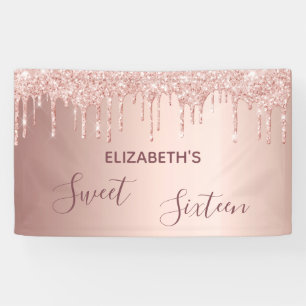 Sweet 16 party blush rose gold glitter drips banner