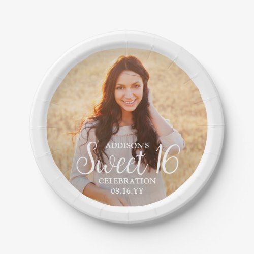 Sweet 16 Party Chic Trendy Script  Photo Modern Paper Plates