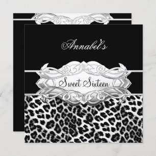 Sweet 16 Party Elegant Black White Leopard Invitation