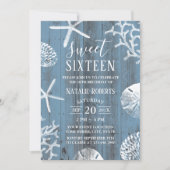 Sweet 16 Party Elegant Dusty Blue Beach Starfish Invitation (Front)