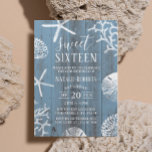 Sweet 16 Party Elegant Dusty Blue Beach Starfish Invitation<br><div class="desc">Elegant Dusty Blue Beach Coral Reef Starfish Sweet 16 Birthday Invitations.</div>