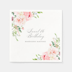Sweet 16 Party Elegant Pink Peony Custom Napkins