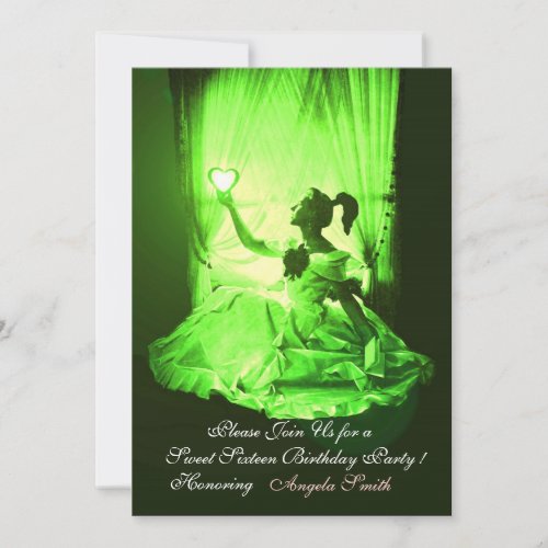 SWEET 16  PARTYEMERALD GREEN BLACK DAMASK INVITATION