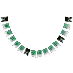 Sweet 16 Party, Falling Green Glitter & 4 Photos Bunting Flags