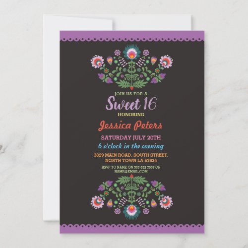 Sweet 16 Party Floral Fiesta Mexican Birthday Invitation