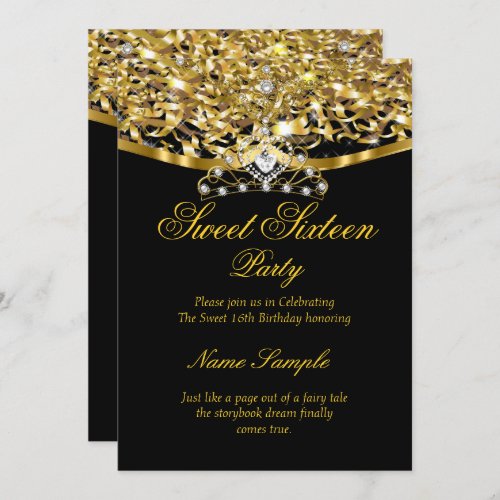 Sweet 16 Party Glitter Gold Black Invitation