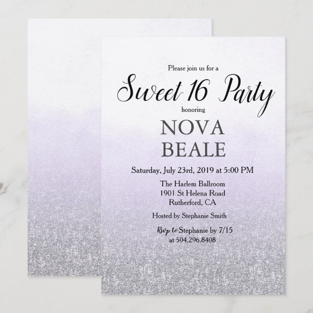 Sweet 16 Party Glitter Lavender Invitation (Front/Back)