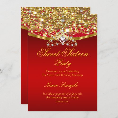 Sweet 16 Party Glitter Red Gold Invitation