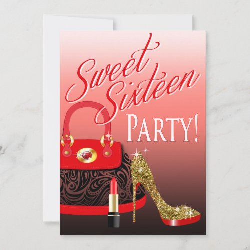 Sweet 16 Party Glitter Stiletto Purse  Lipstick Invitation