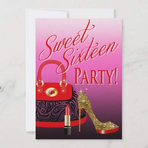 Sweet 16 Party Glitter Stiletto Purse  Lipstick Invitation