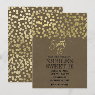 Sweet 16 Party Gold Foil Modern Chic Rustic Kraft Invitation