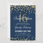 Sweet 16 Party Gold & Navy Glitter Confetti Invitation (Front)