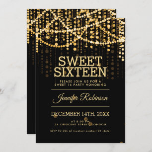 Sweet 16 Party Gold String Lights Invitation