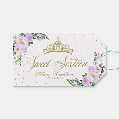 Sweet 16 Party Gold Tiara Lavender Floral Gift Tags