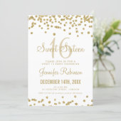 Sweet 16 Party Gold & White Glitter Confetti Invitation (Standing Front)