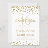 Sweet 16 Party Gold & White Glitter Confetti Invitation (Front)