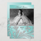 Sweet 16 Party Grad Glitter Leaves Mint Green Invitation (Front/Back)
