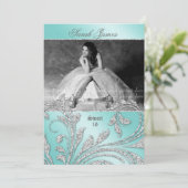 Sweet 16 Party Grad Glitter Leaves Mint Green Invitation (Standing Front)