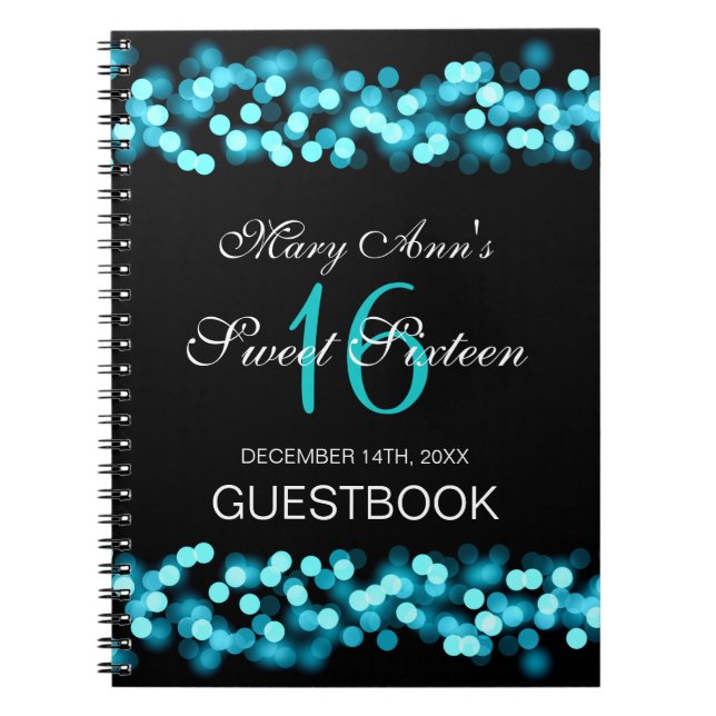 Sweet 16 Party Guestbook Hollywood Glam Turquoise Notebook (Front)