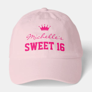 Sweet 16 party hat with pink princess crown logo