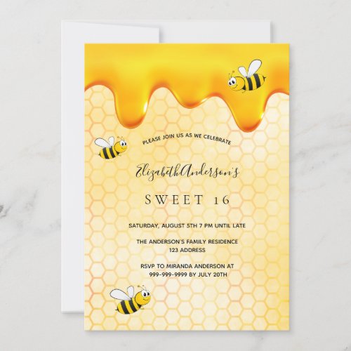 Sweet 16 party honeycomb sweet bumble bees invitation