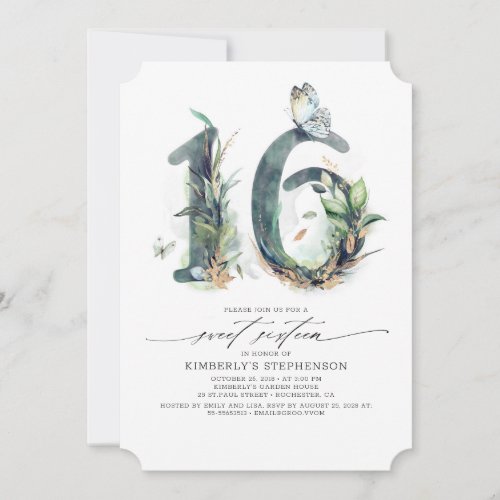 Sweet 16 Party Invitation _ Greenery and Gold