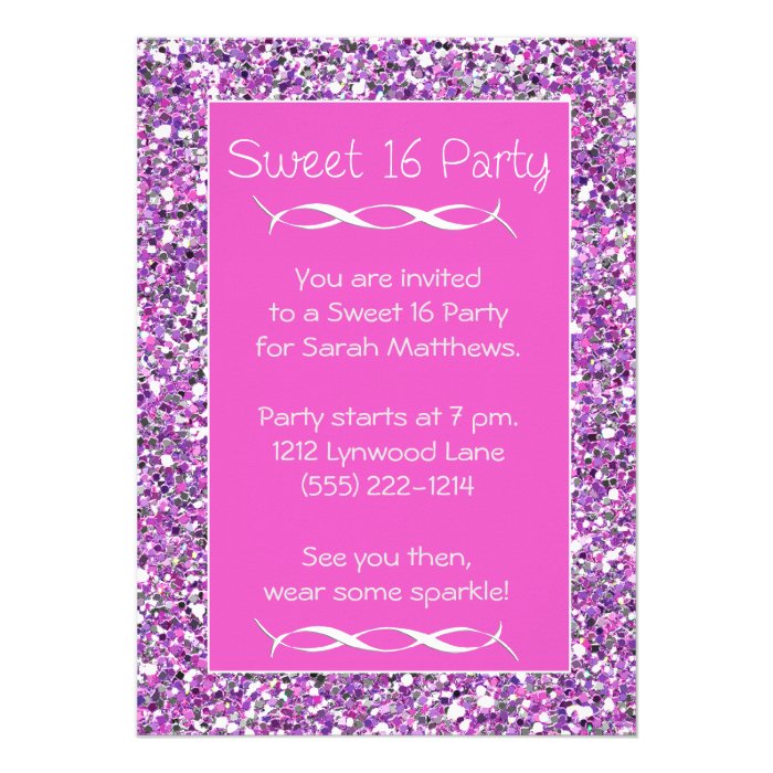 Sweet 16 Party Invitation Pink Silver Sparkle Look