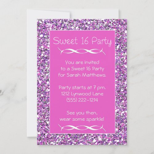 Sweet 16 Party Invitation Pink Silver Sparkle Look