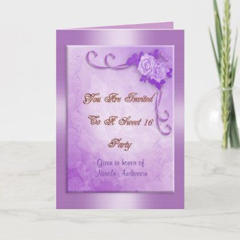 Sweet 16 Party Invitation Purple Roses Ribbons by Irisangel at Zazzle