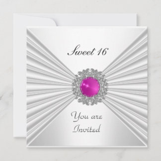 Sweet 16 Party Invitation White Pink Jewel
