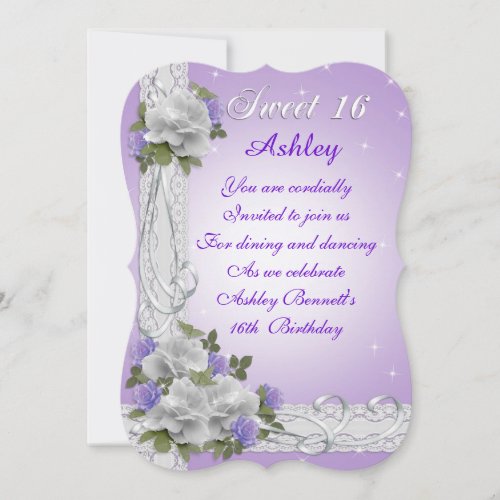 Sweet 16 party invitation white roses