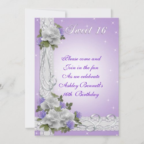 Sweet 16 party invitation white roses