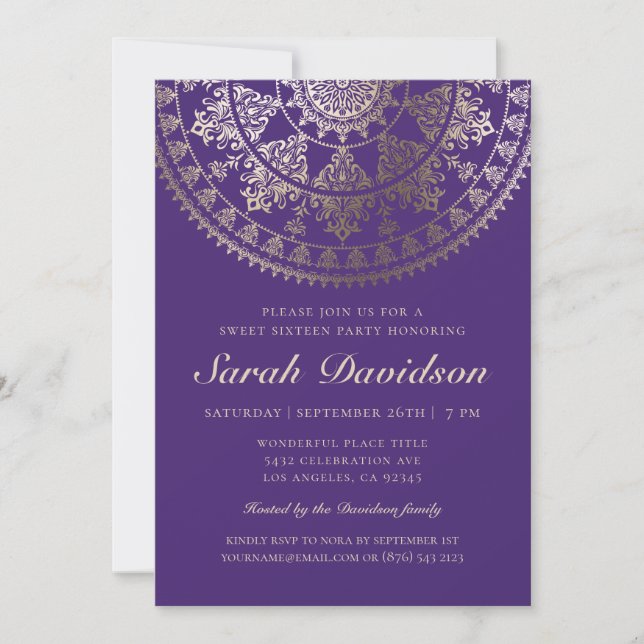 Sweet 16 Party Invitations - Elegant Gold Foil (Front)