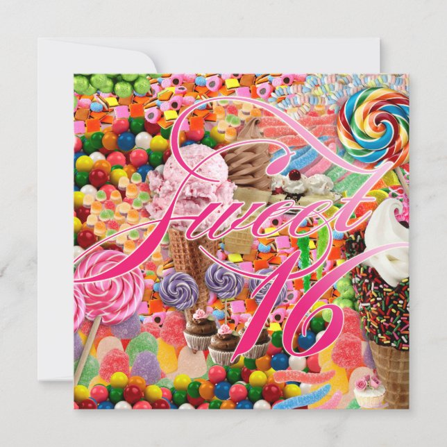 Sweet 16 Party Invite Candy Pink (Front)