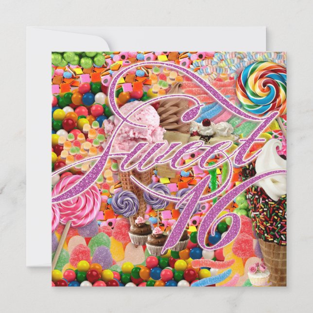Sweet 16 Party Invite Candy Pink Glitter (Front)