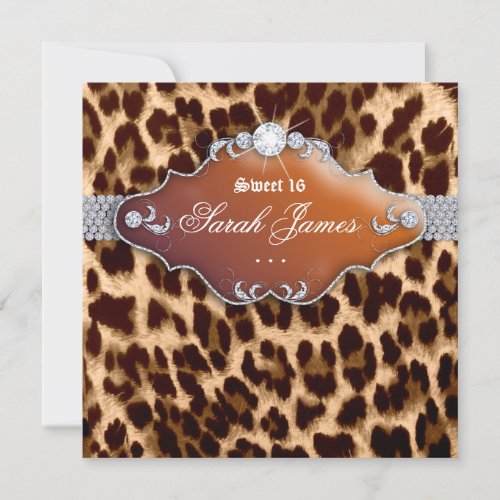 Sweet 16 Party Invite Leopard Brown Black