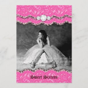 Sweet 16 Party Invite Leopard Jewelry Pink