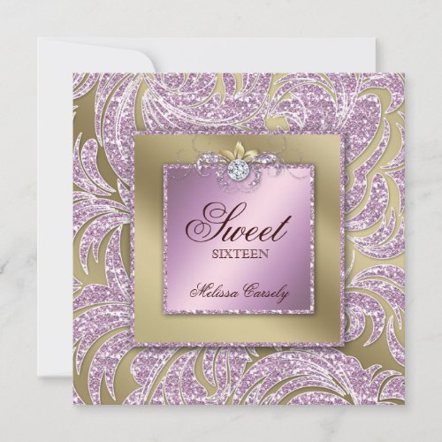 Sweet 16 Party Invite Pink Gold Jewelry Leaf Swirl