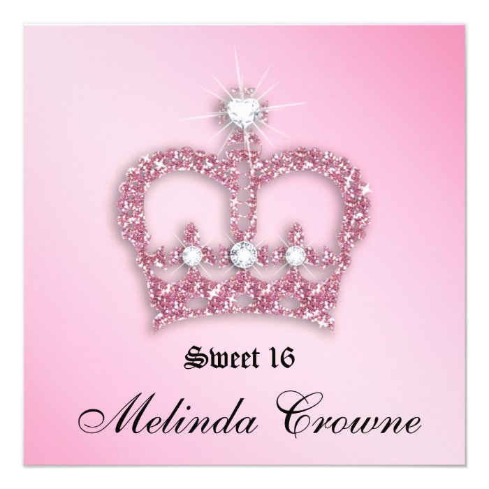 Sweet 16 Party Invite Pink Princess Crown Tiara